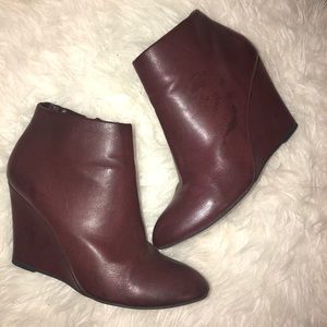 Maroon wedge booties